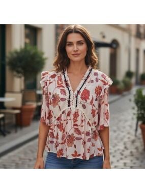 Marc New York Red Pink Peplum Blouse Large